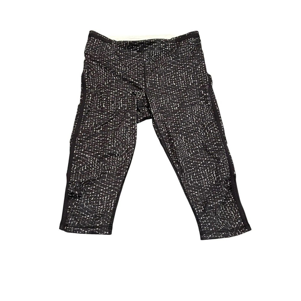 Lululemon Real Quick Crop‎ Leggings Samba Snake Battleship Black White Women's 8